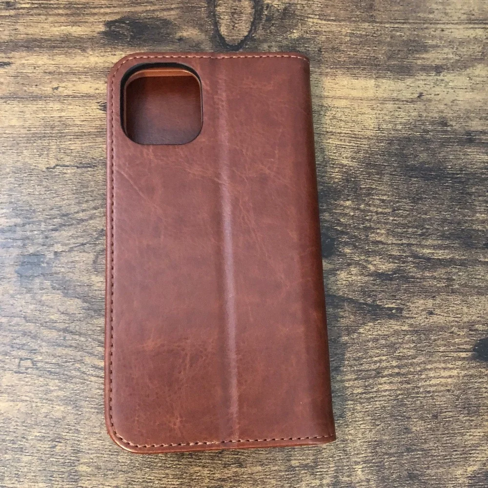 iCarerCase Leather‎ Wallet Flip Phone Case Card Holder Brown Neutral Minimal